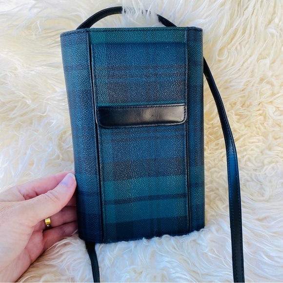 RALPH LAUREN blackwatch plaid leather wallet clutch crossbody bag vintage - Picture 10 of 14